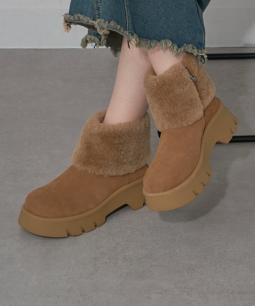 MOHI(モヒ)の「【MOHI】ファー付きムートンブーツ AFELPADO/R.MUTON GU1-3941211-AF-MU(ブーツ・レディース・キャメル/ブラック・38/36/37)」の5枚目の写真