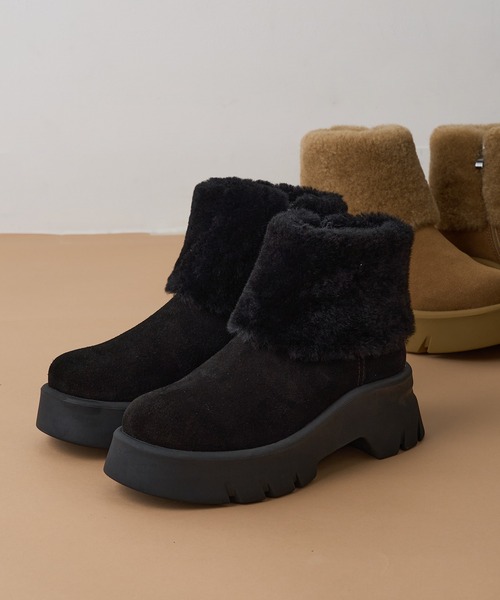 MOHI(モヒ)の「【MOHI】ファー付きムートンブーツ AFELPADO/R.MUTON GU1-3941211-AF-MU(ブーツ・レディース・キャメル/ブラック・38/36/37)」の9枚目の写真