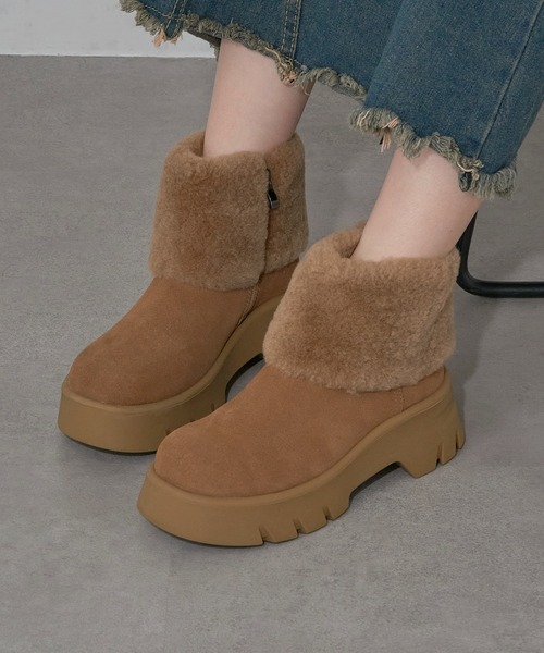 MOHI(モヒ)の「【MOHI】ファー付きムートンブーツ AFELPADO/R.MUTON GU1-3941211-AF-MU(ブーツ・レディース・キャメル/ブラック・38/36/37)」の3枚目の写真