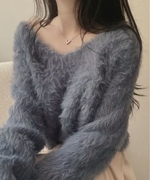 kirakiraShop | 一目惚れするふんわり感、シャギーニット。Vネック ジャギー ニット(ニット/セーター)