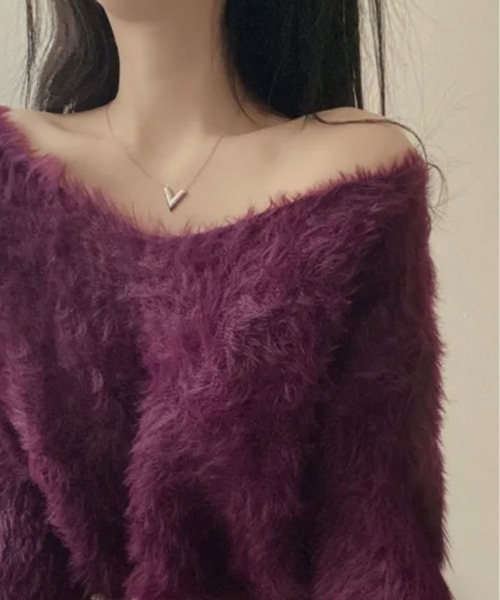 kirakiraShop(キラキラショップ)の「一目惚れするふんわり感、シャギーニット。Vネック ジャギー ニット(ニット/セーター・レディース・イエロー/パープル/ホワイト/グリーン/ブラック/グレー・FREE)」の13枚目の写真