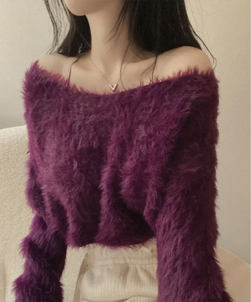 kirakiraShop(キラキラショップ)の「一目惚れするふんわり感、シャギーニット。Vネック ジャギー ニット(ニット/セーター・レディース・イエロー/パープル/ホワイト/グリーン/ブラック/グレー・FREE)」の15枚目の写真