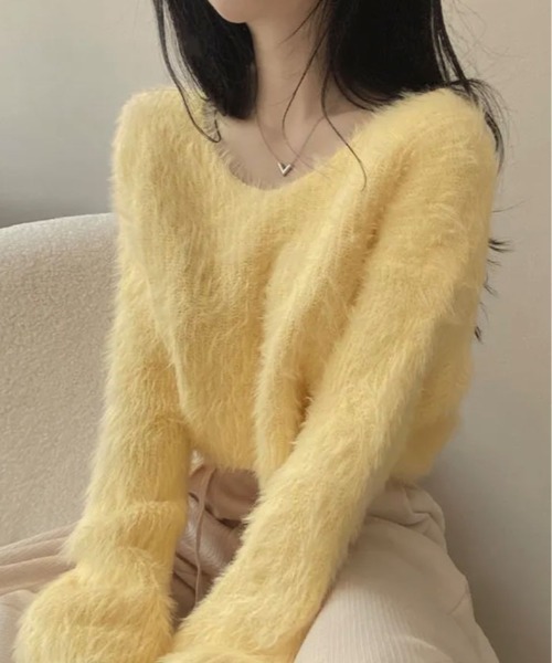 kirakiraShop(キラキラショップ)の「一目惚れするふんわり感、シャギーニット。Vネック ジャギー ニット(ニット/セーター・レディース・イエロー/パープル/ホワイト/グリーン/ブラック/グレー・FREE)」の17枚目の写真