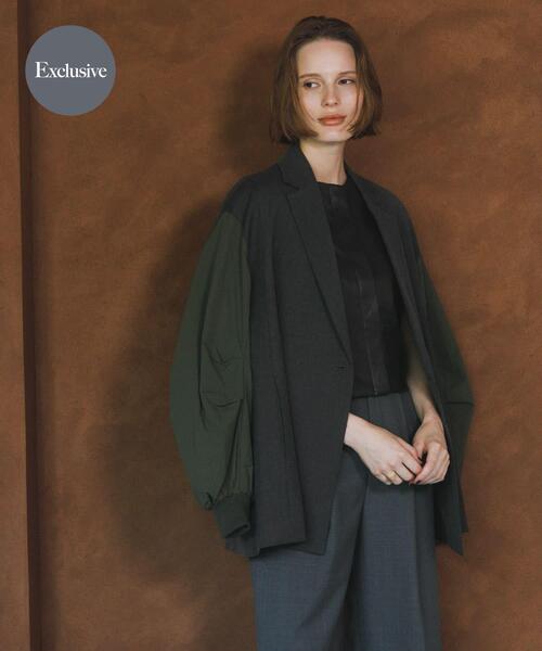 URBAN RESEARCH ROSSO WOMEN（アーバンリサーチ　ロッソ）の「『別注』CHIGNON×ROSSO　袖ドッキングフォルムジャケット（その他アウター・レディース・ベージュ系その他/チャコールグレー・FREE）」の2枚目の写真