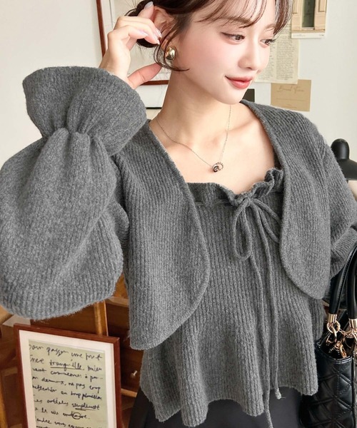 セール】ドロストリボンキャミソール+キャンディスリーブショート