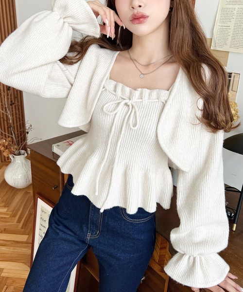 セール】ドロストリボンキャミソール+キャンディスリーブショート