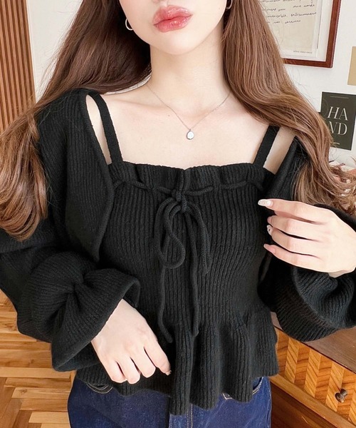 セール】ドロストリボンキャミソール+キャンディスリーブショート