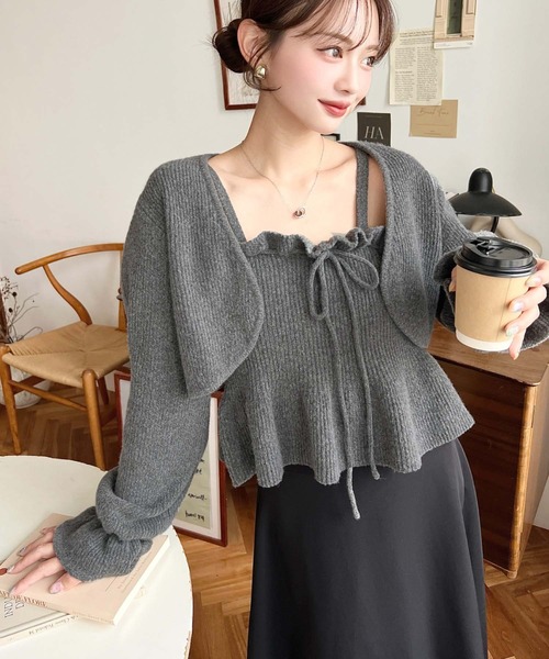 セール】ドロストリボンキャミソール+キャンディスリーブショート