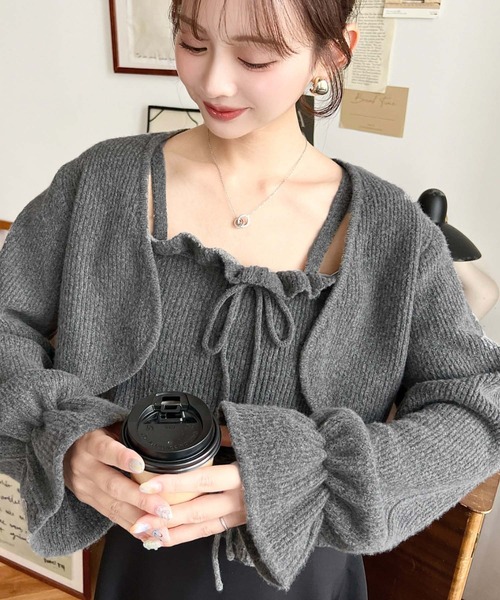 セール】ドロストリボンキャミソール+キャンディスリーブショート