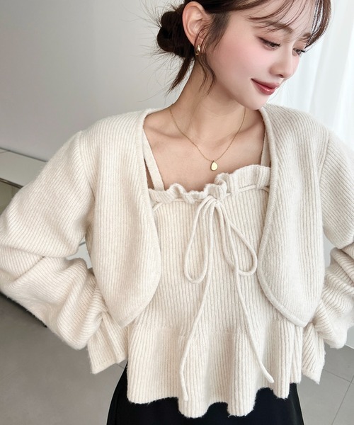 セール】ドロストリボンキャミソール+キャンディスリーブショート