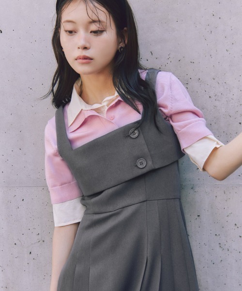 SNIDEL（スナイデル）の「シャツドッキングニットポロ（ニット/セーター・レディース・ピンク/グレー/ネイビー・F）」の4枚目の写真