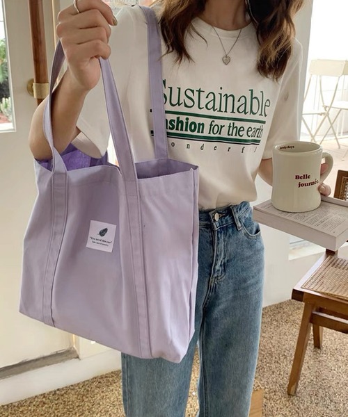 shopnikoniko(ショップニコニコ)の「ロゴワッペン キャンバス トートバッグ(トートバッグ・レディース・ピンク/ブラウン/ブラック/ブルー/パープル/ホワイト・フリー)」の5枚目の写真