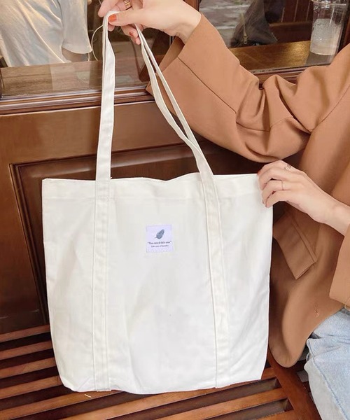 shopnikoniko(ショップニコニコ)の「ロゴワッペン キャンバス トートバッグ(トートバッグ・レディース・ピンク/ブラウン/ブラック/ブルー/パープル/ホワイト・フリー)」の2枚目の写真