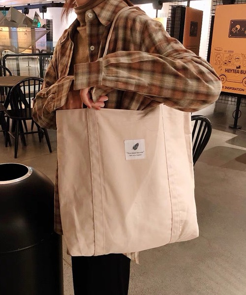 shopnikoniko(ショップニコニコ)の「ロゴワッペン キャンバス トートバッグ(トートバッグ・レディース・ピンク/ブラウン/ブラック/ブルー/パープル/ホワイト・フリー)」の6枚目の写真