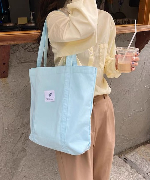 shopnikoniko(ショップニコニコ)の「ロゴワッペン キャンバス トートバッグ(トートバッグ・レディース・ピンク/ブラウン/ブラック/ブルー/パープル/ホワイト・フリー)」の4枚目の写真