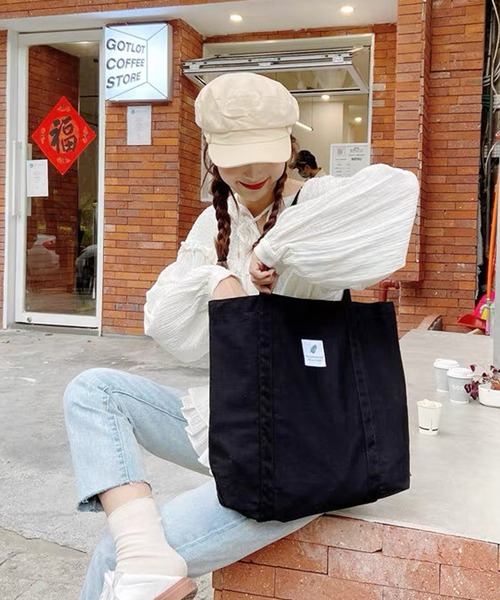 shopnikoniko(ショップニコニコ)の「ロゴワッペン キャンバス トートバッグ(トートバッグ・レディース・ピンク/ブラウン/ブラック/ブルー/パープル/ホワイト・フリー)」の8枚目の写真