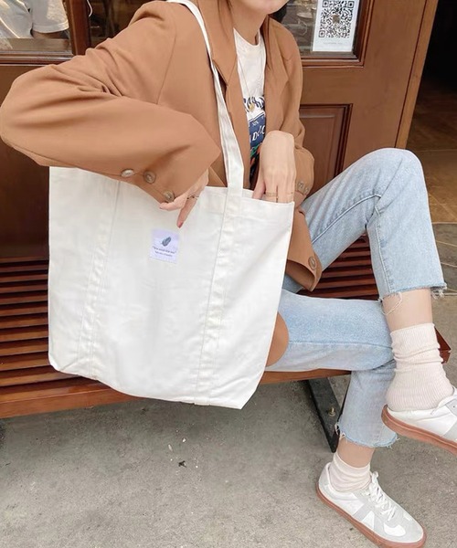 shopnikoniko(ショップニコニコ)の「ロゴワッペン キャンバス トートバッグ(トートバッグ・レディース・ピンク/ブラウン/ブラック/ブルー/パープル/ホワイト・フリー)」の12枚目の写真