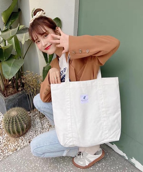 shopnikoniko(ショップニコニコ)の「ロゴワッペン キャンバス トートバッグ(トートバッグ・レディース・ピンク/ブラウン/ブラック/ブルー/パープル/ホワイト・フリー)」の14枚目の写真