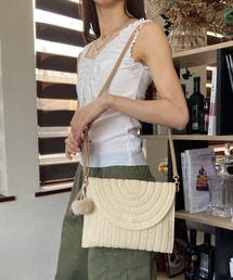 ペーパー素材メッシュ編みストローフラップ２way クラッチバッグ ショルダーバッグ