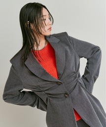 【W:Huku / リンクルフリーツイル】シャーリング テーラード ジャケット / Wrinkle-Free Stretch Twill Shirring Jacket