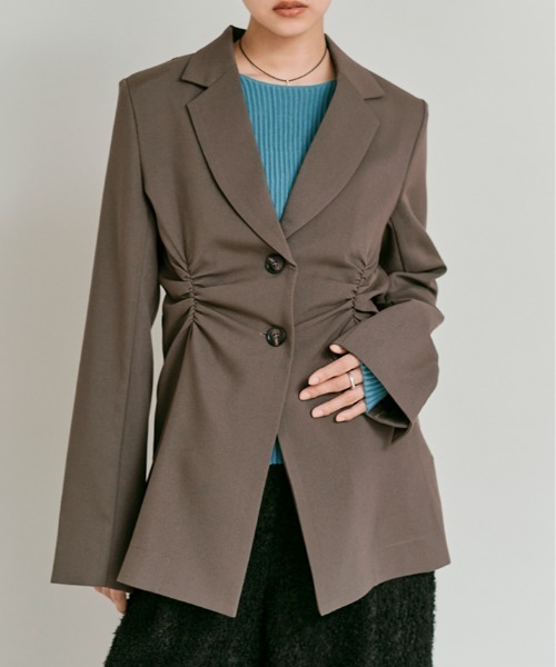 W:Huku(フーク)の「【W:Huku / リンクルフリーツイル】シャーリング テーラード ジャケット / Wrinkle-Free Stretch Twill Shirring Jacket(テーラードジャケット・レディース・ブラウン/杢グレー/ブラック・FREE)」の13枚目の写真
