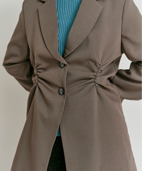 W:Huku(フーク)の「【W:Huku / リンクルフリーツイル】シャーリング テーラード ジャケット / Wrinkle-Free Stretch Twill Shirring Jacket(テーラードジャケット・レディース・ブラウン/杢グレー/ブラック・FREE)」の7枚目の写真