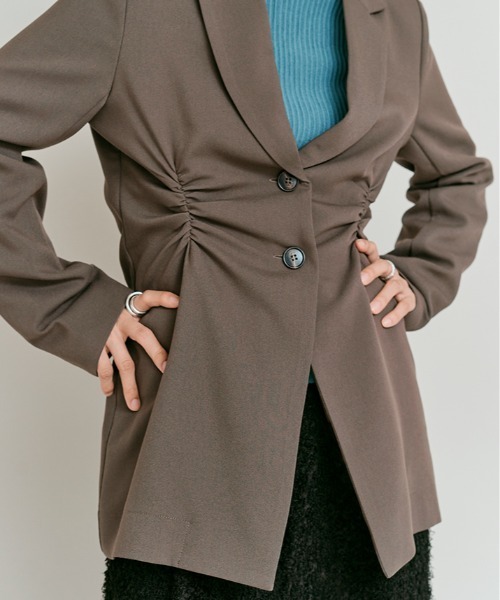 W:Huku(フーク)の「【W:Huku / リンクルフリーツイル】シャーリング テーラード ジャケット / Wrinkle-Free Stretch Twill Shirring Jacket(テーラードジャケット・レディース・ブラウン/杢グレー/ブラック・FREE)」の9枚目の写真