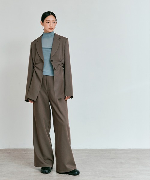 W:Huku(フーク)の「【W:Huku / リンクルフリーツイル】シャーリング テーラード ジャケット / Wrinkle-Free Stretch Twill Shirring Jacket(テーラードジャケット・レディース・ブラウン/杢グレー/ブラック・FREE)」の15枚目の写真