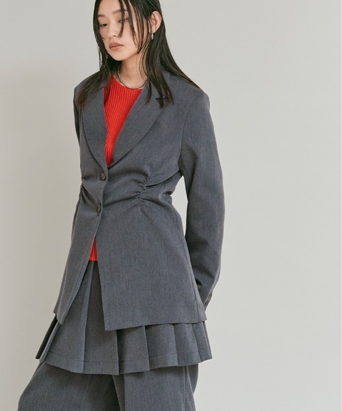 W:Huku(フーク)の「【W:Huku / リンクルフリーツイル】シャーリング テーラード ジャケット / Wrinkle-Free Stretch Twill Shirring Jacket(テーラードジャケット・レディース・ブラウン/杢グレー/ブラック・FREE)」の12枚目の写真
