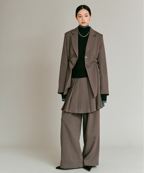 W:Huku(フーク)の「【W:Huku / リンクルフリーツイル】シャーリング テーラード ジャケット / Wrinkle-Free Stretch Twill Shirring Jacket(テーラードジャケット・レディース・ブラウン/杢グレー/ブラック・FREE)」の22枚目の写真