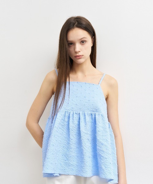GENERAL IDEA(ジェネラルアイデア)の「GENERAL IDEA/ジェネラルアイディア textured bubble sleeveless blouse キャミソールビスチェ(キャミソール・レディース・ブルー/ホワイト・L/M)」の2枚目の写真
