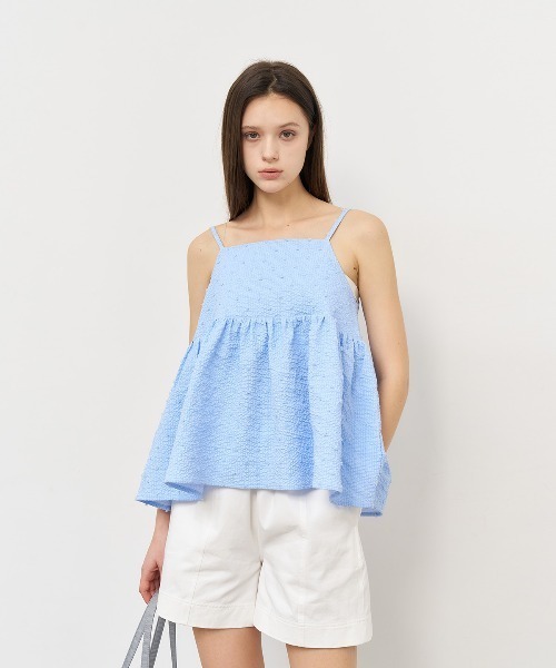 GENERAL IDEA(ジェネラルアイデア)の「GENERAL IDEA/ジェネラルアイディア textured bubble sleeveless blouse キャミソールビスチェ(キャミソール・レディース・ブルー/ホワイト・L/M)」の19枚目の写真