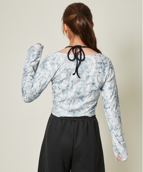 GORGE(ゴージ)の「《レースアップ×ペイント柄》レディース クロップドトップス 編み上げデザイン 春秋(Tシャツ/カットソー・レディース・ブラック/ブルー・F)」の5枚目の写真