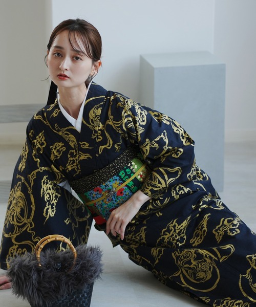 utatane(ウタタネ)の「着物 単衣 ニコアンティーク 風神雷神 ブラック(着物・レディース・ブラック・FREE)」の6枚目の写真