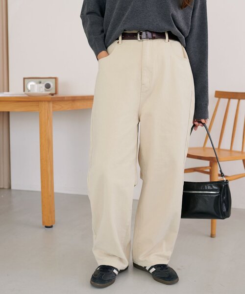 DISCOAT（ディスコート）の「【ユニセックス】ヘヴィツイルバレルレッグパンツ（その他パンツ・レディース・ライトベージュ/ダークブラウン・LARGE/MEDIUM）」の2枚目の写真