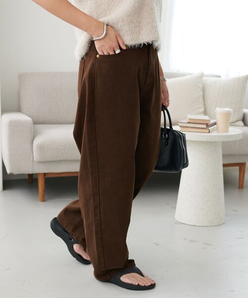 DISCOAT（ディスコート）の「【ユニセックス】ヘヴィツイルバレルレッグパンツ（その他パンツ・レディース・ライトベージュ/ダークブラウン・LARGE/MEDIUM）」の3枚目の写真