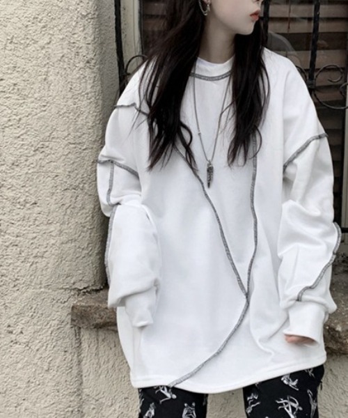 cammie(キャミー)の「ステッチデザインプルオーバー(スウェット・レディース・ブラック/ホワイト・M/L)」の2枚目の写真