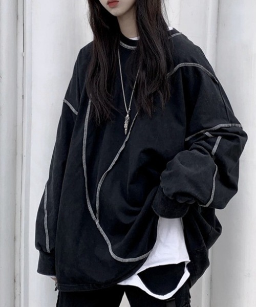 cammie(キャミー)の「ステッチデザインプルオーバー(スウェット・レディース・ブラック/ホワイト・M/L)」の1枚目の写真