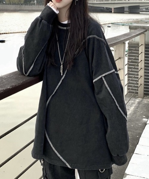 cammie(キャミー)の「ステッチデザインプルオーバー(スウェット・レディース・ブラック/ホワイト・M/L)」の10枚目の写真