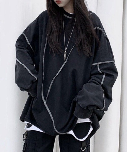 cammie(キャミー)の「ステッチデザインプルオーバー(スウェット・レディース・ブラック/ホワイト・M/L)」の9枚目の写真