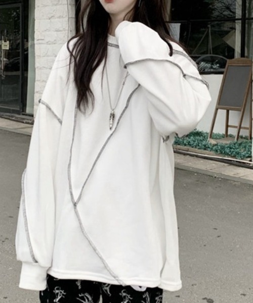 cammie(キャミー)の「ステッチデザインプルオーバー(スウェット・レディース・ブラック/ホワイト・M/L)」の4枚目の写真