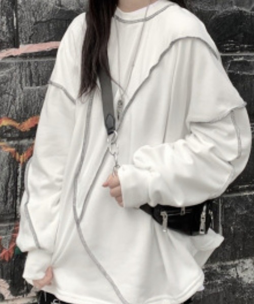 cammie(キャミー)の「ステッチデザインプルオーバー(スウェット・レディース・ブラック/ホワイト・M/L)」の6枚目の写真