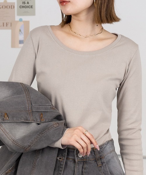 RCD(アールシーディー)の「コットンフライス プルオーバー 長袖Tシャツ(Tシャツ/カットソー・レディース・ブラック/ホワイト/ネイビー/杢グレー/チャコールグレー/カーキ/グレイッシュベージュ/ブルーグレー/ピンク系その他・3L/M/L/LL/4L)」の6枚目の写真