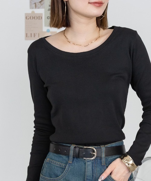 RCD(アールシーディー)の「コットンフライス プルオーバー 長袖Tシャツ(Tシャツ/カットソー・レディース・ブラック/ホワイト/ネイビー/杢グレー/チャコールグレー/カーキ/グレイッシュベージュ/ブルーグレー/ピンク系その他・3L/M/L/LL/4L)」の3枚目の写真