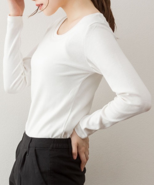 RCD(アールシーディー)の「コットンフライス プルオーバー 長袖Tシャツ(Tシャツ/カットソー・レディース・ブラック/ホワイト/ネイビー/杢グレー/チャコールグレー/カーキ/グレイッシュベージュ/ブルーグレー/ピンク系その他・3L/M/L/LL/4L)」の12枚目の写真