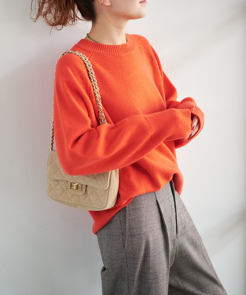 WEB限定カラー有り》ウールカシミヤ ラグランクルーネックニット