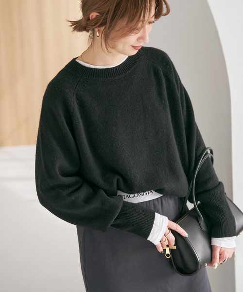 WEB限定カラー有り》ウールカシミヤ ラグランクルーネックニット