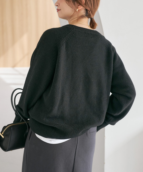 WEB限定カラー有り》ウールカシミヤ ラグランクルーネックニット