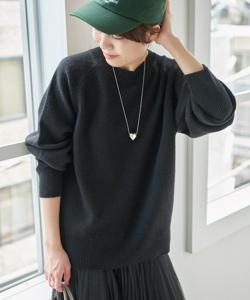 WEB限定カラー有り》ウールカシミヤ ラグランクルーネックニット