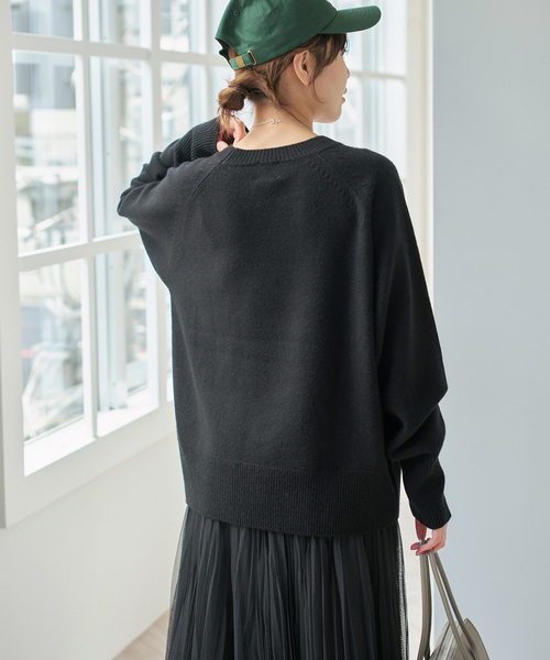 WEB限定カラー有り》ウールカシミヤ ラグランクルーネックニット